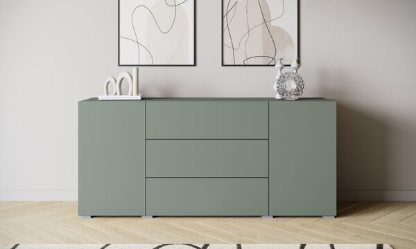 Komoda MINIO BRELA, 150 cm, se 2 dvířky a 3 zásuvkami – barva: mlhově zelená