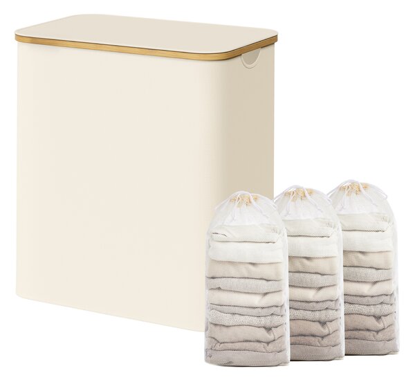 SONGMICS Prádelní koš skládací s víkem oxfordská tkanina 150 l vyjímatelná vložka 60 x 71 x39 cm krémová