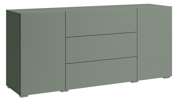 Komoda MINIO BRELA, 150 cm, se 2 dvířky a 3 zásuvkami – barva: mlhově zelená