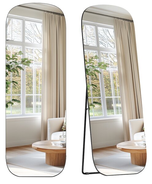 SONGMICS Bezrámové stojací zrcadlo zaoblené tvrzené sklo 160 x 50 cm černá
