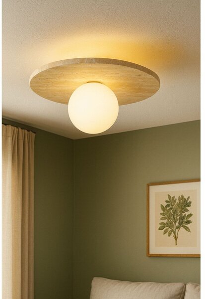 Béžové kamenné stropní svítidlo se skleněným stínidlem ø 12 cm Hilde – Opviq lights