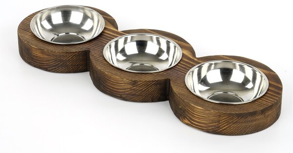 ASIR Sada nerezových misek pro zvířata PET010 v dřevěném stojánku 16,5 cm