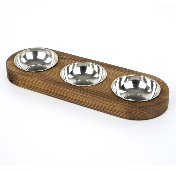 ASIR Sada nerezových misek pro zvířata PET016 v dřevěném stojánku 17 cm