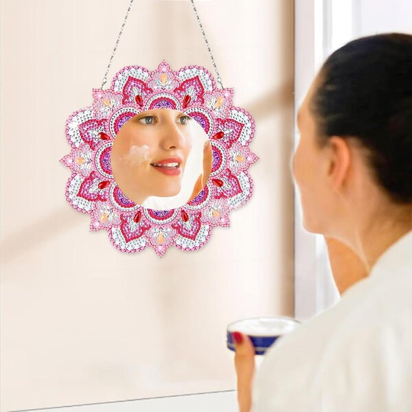 Zrcadlo s obrázkem vytvořeným technikou "diamond painting", kosmetické zrcadlo, kreativní sada pro děti, zrcadlo s motivem mandaly, dětské zrcadlo, zrcadlo pro dívky