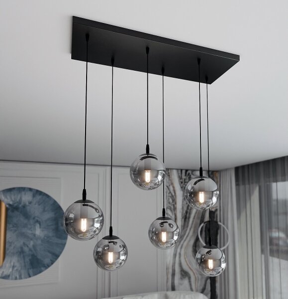 Lustr na lanku COSMO 6xE14/10W/230V černá/šedá