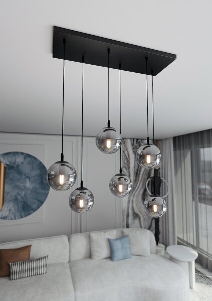 Lustr na lanku COSMO 6xE14/10W/230V černá/šedá