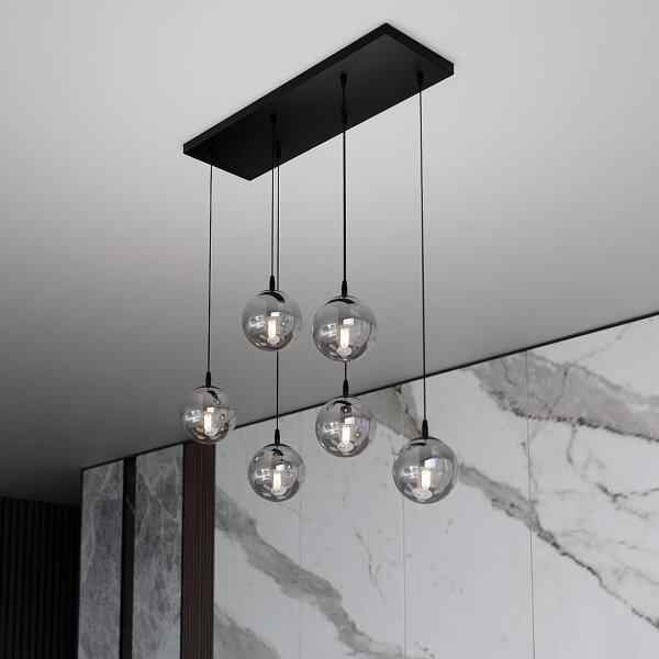 Lustr na lanku COSMO 6xE14/10W/230V černá/šedá