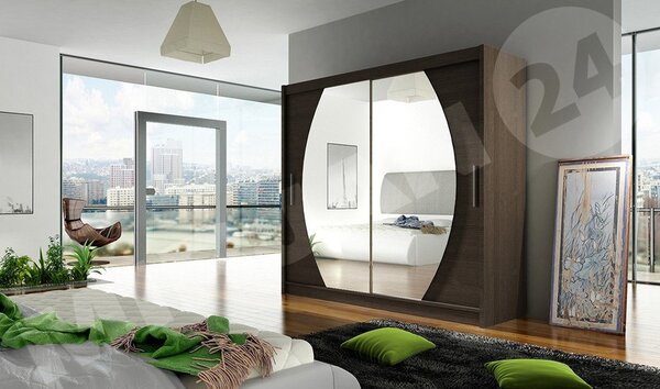 Skříň s posuvnými dveřmi London IV, Barva: černá, Osvětlení: osvětlení LED RGB - barevné 5902928553154