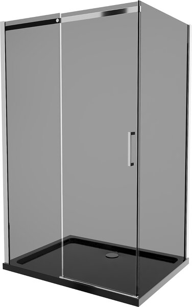 Mexen Omega, sprchový kout s posuvnými dveřmi 100 (dveře) x 80 (stěna) cm, 8mm šedé sklo, chromový profil + slim sprchová vanička černá + chromový…