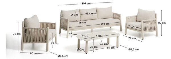 Béžový/krémový zahradní lounge set z masivu akácie pro 5 osob Aleria – Kave Home