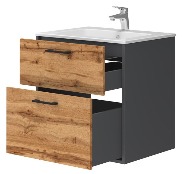 Lavedo Afina Piedra Grey/Wotan Oak 60 koupelnová skříňka s umyvadlem