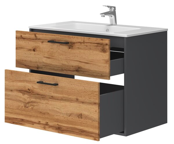 Lavedo Afina Piedra Grey/Wotan Oak 80 koupelnová skříňka s umyvadlem