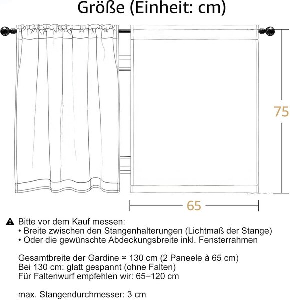 Záclony do kuchyně - Sada 2 kusů - Lněné - Kuchyňské závěsy - Venkovský styl - Závěsy na okno - Krátké - Vhodné i do obývacího pokoje, koupelny nebo prádelny - Pro okna s horním otvíráním