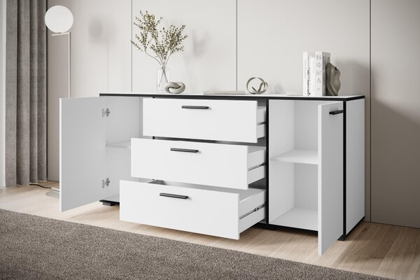 MINIO Komoda TOGA, 150 cm, obývací pokoj, komoda - bílá / černá