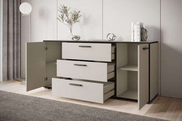 MINIO Komoda TOGA, 150 cm, do obývacího pokoje – komoda, barva: kašmírová béžová / černá