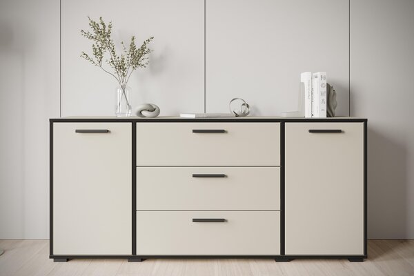 MINIO Komoda TOGA, 150 cm, do obývacího pokoje – komoda, barva: kašmírová béžová / černá