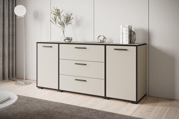 MINIO Komoda TOGA, 150 cm, do obývacího pokoje – komoda, barva: kašmírová béžová / černá