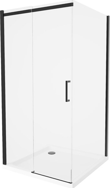 Mexen Omega sprchový kout, posuvné dveře, 100 x 100 cm, transparentní, černá + vanička Flat, bílá - 825-100-100-70-00-4010B