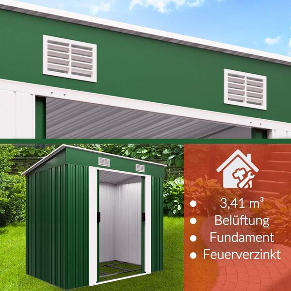 GARDEBRUK® L kovová kůlna 2m² se základem 200x125x185cm posuvné dveře zelená kůlna na nářadí zahradní kůlna 4m³