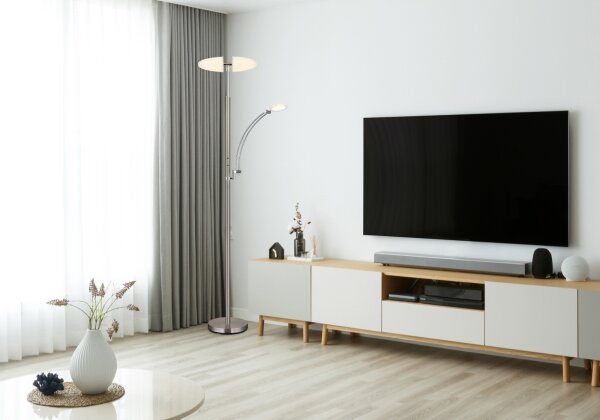Globo 58909N - LED Stmívatelná stojací lampa TIRANA 40W/230V + 5,5W matný chrom