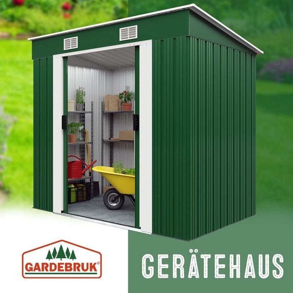 GARDEBRUK® L kovová kůlna 2m² se základem 200x125x185cm posuvné dveře zelená kůlna na nářadí zahradní kůlna 4m³