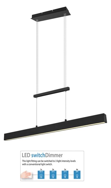 Trio Leuchten R32043132 PAROS - Závěsný stahovací lustr stmívatelný klasickým vypínačem, LED 21W + 11W, 3000K, 3000lm + 1500lm, 90cm (Moderní stahovací LED lustr s příjemnou teplou barvou světla, montura v černé matné barvě, svítí nahoru i dolů)