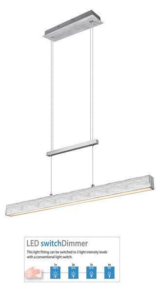 Trio Leuchten R32043105 PAROS - Závěsný stahovací lustr stmívatelný klasickým vypínačem, LED 21W + 11W, 3000K, 3000lm + 1500lm, 90cm (Moderní stahovací LED lustr s příjemnou teplou barvou světla, montura v broušeném hliníku, svítí nahoru i dolů)