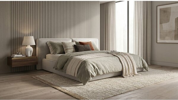 Světle šedá čalouněná dvoulůžková postel s úložným prostorem a roštem 160x200 cm Arendal – Cosmopolitan Design