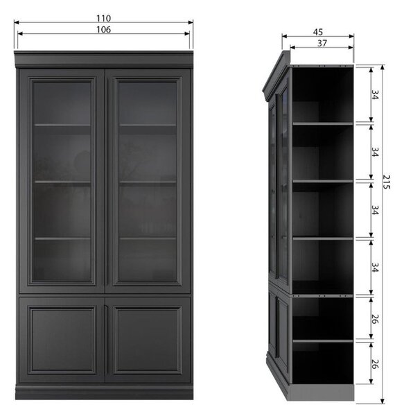 Černá vitrína z borovicového dřeva 110x215x44 cm Organize – WOOOD