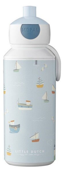 Bílá/světle modrá plastová dětská lahev 400 ml Sailors Bay by Little Dutch – Mepal