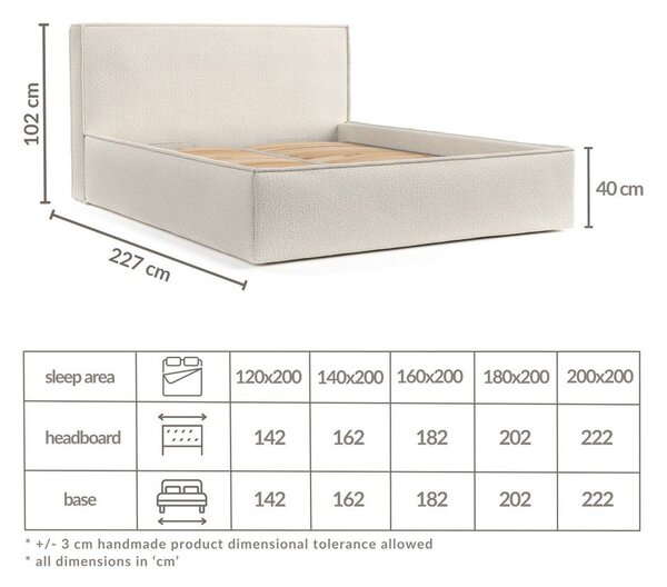 Šedá čalouněná dvoulůžková postel s úložným prostorem s roštem 200x200 cm Lounge L – Maison de Rêve