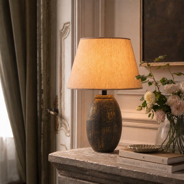 Šedá/béžová stolní lampa s textilním stínidlem (výška 46 cm) Yakamoz – Opviq lights