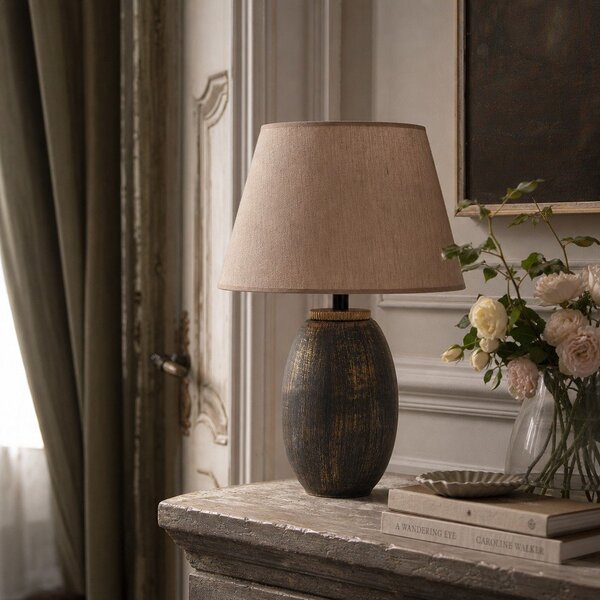 Šedá/béžová stolní lampa s textilním stínidlem (výška 46 cm) Yakamoz – Opviq lights