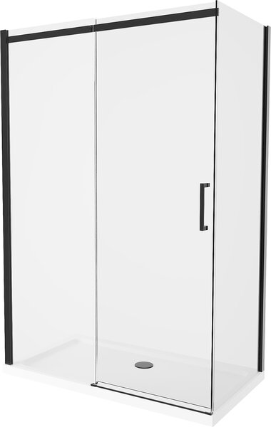 Mexen Omega sprchový kout, posuvné dveře, 130 x 70 cm, transparentní, černá + vanička Flat, bílá - 825-130-070-70-00-4010B