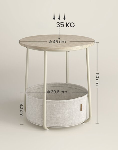 Krémový příruční stolek s odkládacím košem SALMA Ø 45 cm