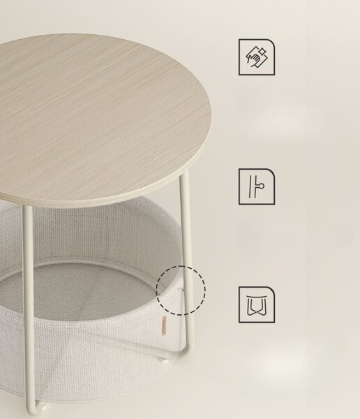 Krémový příruční stolek s odkládacím košem SALMA Ø 45 cm