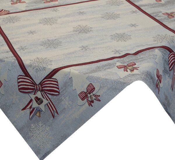 VÁNOČNÍ GOBELÍNOVÝ UBRUS NA STŮL BOW 100X100 CM VZOROVANÝ