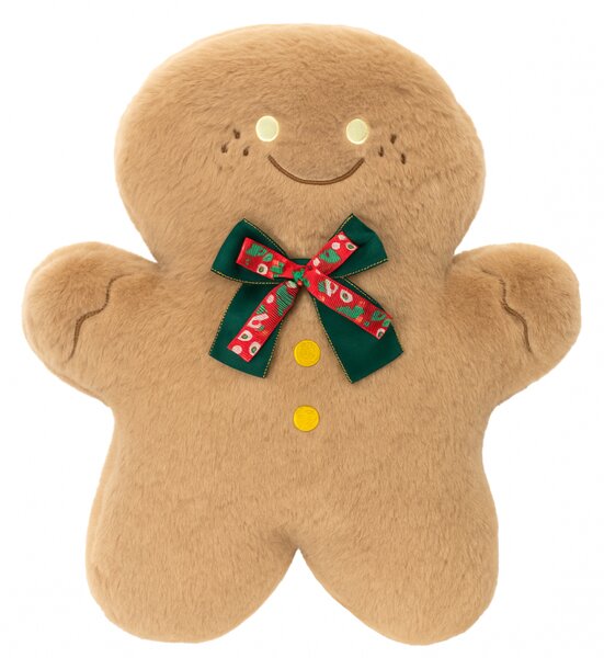 Sametový dekorační polštář ve tvaru perníčku GINGERBREAD, béžový