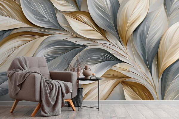 Fototapety Modré skulpturální listy, Fototapety s přírodními motivy, Fototapety listy, w10076 : uwalls.cz