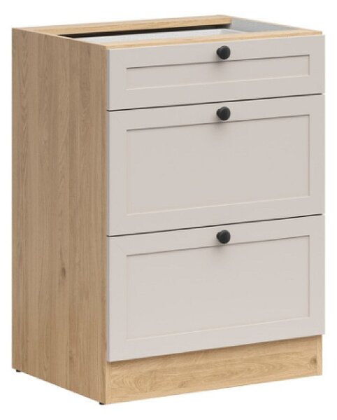 Kuchyňská skříňka Junona Ramka 60 cm, šuplíky, dub bernstein/kašmír
