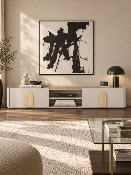 TV stolek Amilio 220 cm - kašmírová / dub olejovaný / úchytky dub světlý