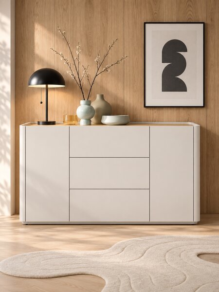 Komoda Elivo 150 cm se zásuvkami - kašmír / olejovaný dub