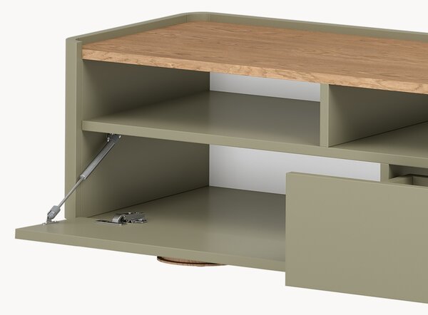 TV skříňka Amilio 200 cm s šuplíky - eukalyptus / dub baltic dune / úchyty dub přírodní