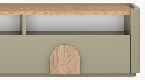 TV skříňka Amilio 200 cm s šuplíky - eukalyptus / dub baltic dune / úchyty dub přírodní