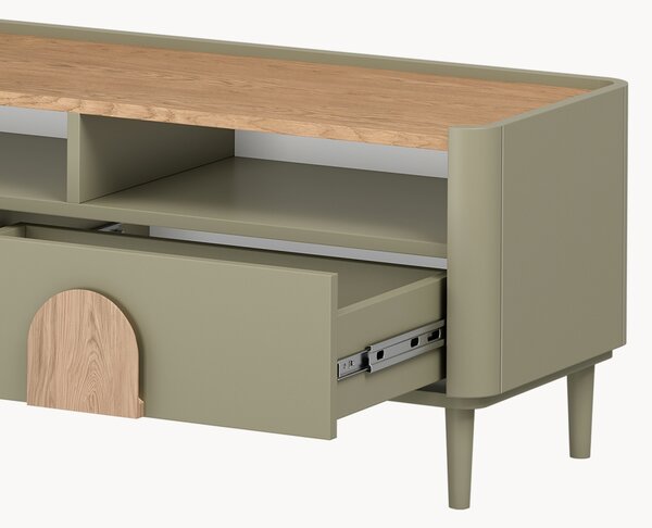 TV stolek Amilio 200 cm na nožkách - eukalyptus / dub baltic dune / úchytky dub přírodní