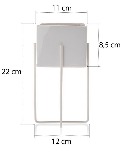 KERAMICKÝ KVĚTINÁČ SE STOJÁNEM MIZU 22X12 CM BÍLÁ