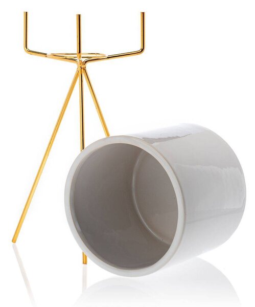 KERAMICKÝ KVĚTINÁČ SE STOJÁNEM EMMA SMOOTH 28X13 CM BÍLÁ