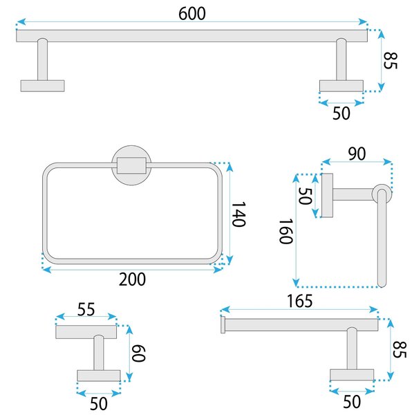 Sada koupelnových doplňků GRID Black 4 díly