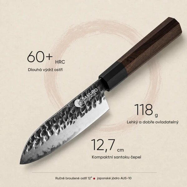 Kuchyňský nůž santoku z japonské oceli SaKuRo Eben 12,7 cm