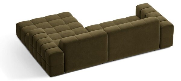 Khaki sametová rohová pohovka (pravý roh/s lenoškou) Chicago – Cosmopolitan Design